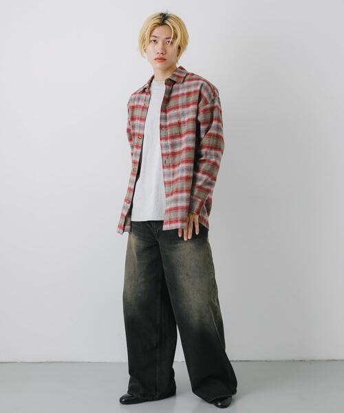 SENSE OF PLACE by URBAN RESEARCH（センスオブプレイスバイアーバンリサーチ）の「『ユニセックス』ヘビーネルオンブレーチェックシャツ（シャツ/ブラウス・メンズ・ライトベージュ/バーガンディー/ネイビー・LARGE/MEDIUM）」の19枚目の写真