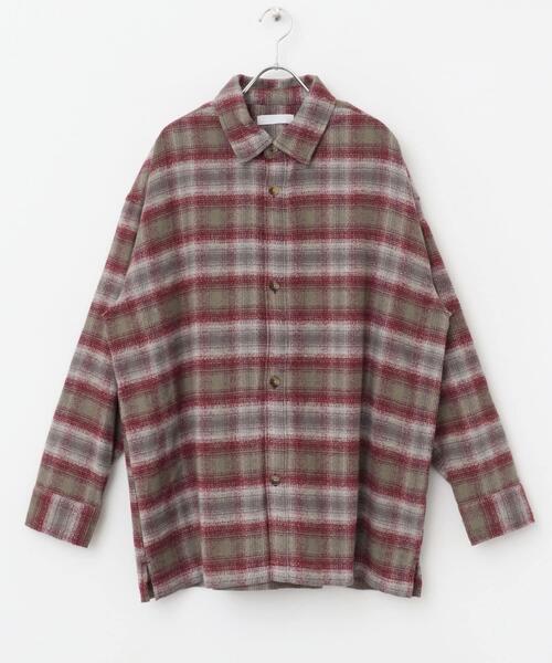 SENSE OF PLACE by URBAN RESEARCH（センスオブプレイスバイアーバンリサーチ）の「『ユニセックス』ヘビーネルオンブレーチェックシャツ（シャツ/ブラウス・メンズ・ライトベージュ/バーガンディー/ネイビー・LARGE/MEDIUM）」の20枚目の写真