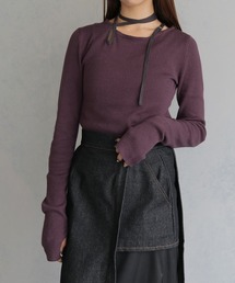 【&g’aime】ストラップチョーカーリブニットトップス　STRAP CHOKER RIB KNIT TOPS