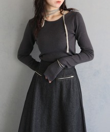 【&g’aime】ストラップチョーカーリブニットトップス STRAP CHOKER RIB KNIT TOPS
