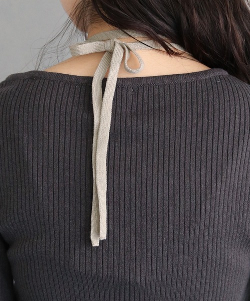 &g'aime(アンジェム)の「【&g’aime】ストラップチョーカーリブニットトップス STRAP CHOKER RIB KNIT TOPS(ニット/セーター・レディース・パープル/ブラック/グレイッシュベージュ/チャコールグレー・FREE)」の10枚目の写真