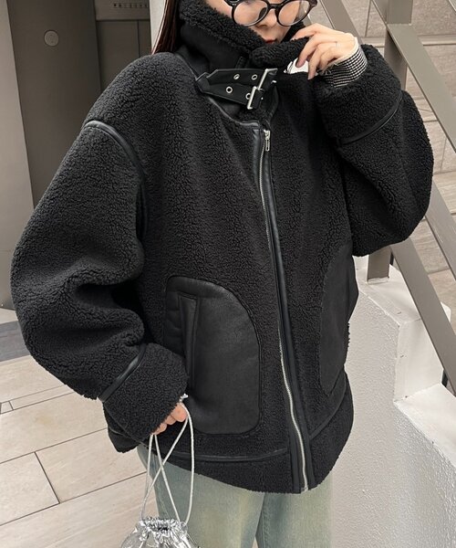 CIAOPANIC TYPY（チャオパニックティピー）の「【WEB限定】ボアB-3ジャケット（ムートンコート・レディース・ベージュ/ブラック・ONE SIZE）」の2枚目の写真