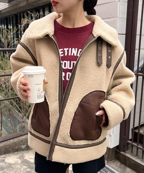 CIAOPANIC TYPY（チャオパニックティピー）の「【WEB限定】ボアB-3ジャケット（ムートンコート・レディース・ベージュ/ブラック・ONE SIZE）」の3枚目の写真