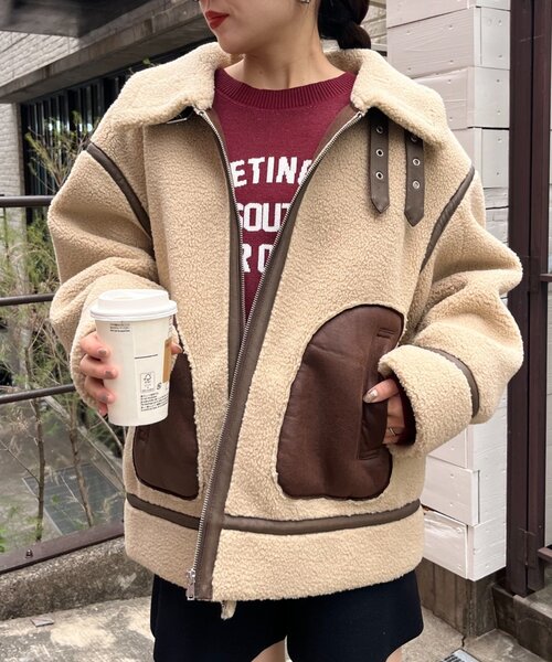 CIAOPANIC TYPY（チャオパニックティピー）の「【WEB限定】ボアB-3ジャケット（ムートンコート・レディース・ベージュ/ブラック・ONE SIZE）」の7枚目の写真