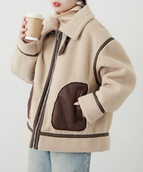 CIAOPANIC TYPY（チャオパニックティピー）の「【WEB限定】ボアB-3ジャケット（ムートンコート・レディース・ベージュ/ブラック・ONE SIZE）」の18枚目の写真