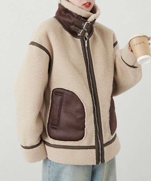 CIAOPANIC TYPY（チャオパニックティピー）の「【WEB限定】ボアB-3ジャケット（ムートンコート・レディース・ベージュ/ブラック・ONE SIZE）」の10枚目の写真