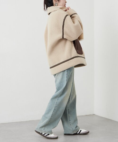 CIAOPANIC TYPY（チャオパニックティピー）の「【WEB限定】ボアB-3ジャケット（ムートンコート・レディース・ベージュ/ブラック・ONE SIZE）」の9枚目の写真