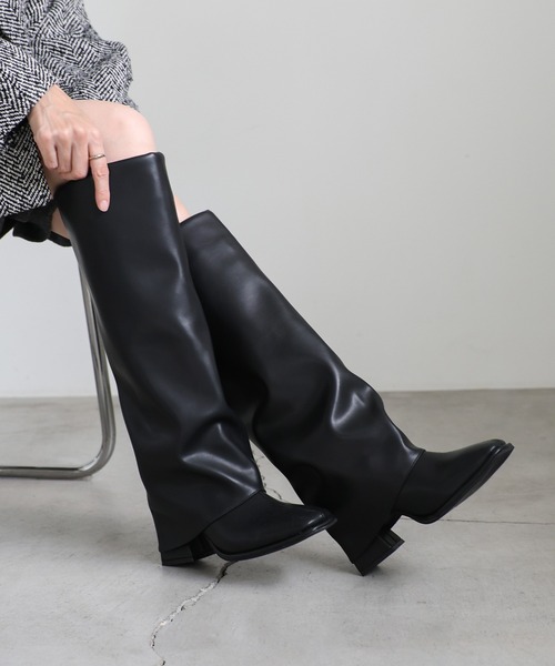 select MOCA（セレクトモカ）の「レイヤードロングブーツ（ブーツ・レディース・ブラック/ベージュ・SMALL/MEDIUM/LARGE）」の18枚目の写真