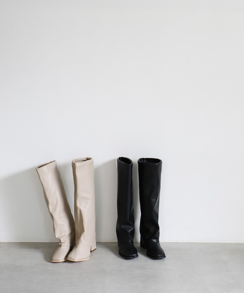 select MOCA（セレクトモカ）の「レイヤードロングブーツ（ブーツ・レディース・ブラック/ベージュ・SMALL/MEDIUM/LARGE）」の5枚目の写真