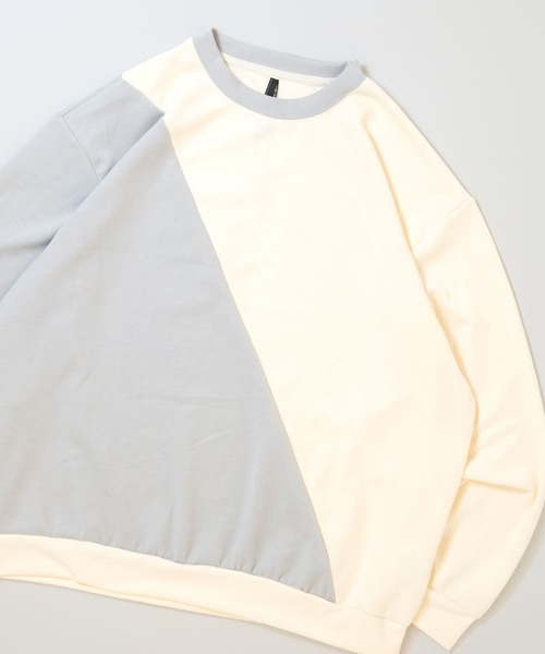 Ritzy(リッツィー)の「cardboard knit switching crew neck cutsew/ダンボールニット 切り替え クルーネック カットソー レディース メンズ(スウェット・メンズ・サックスブルー/ホワイト/チャコールグレー/ブラック・M/L/XL)」の1枚目の写真