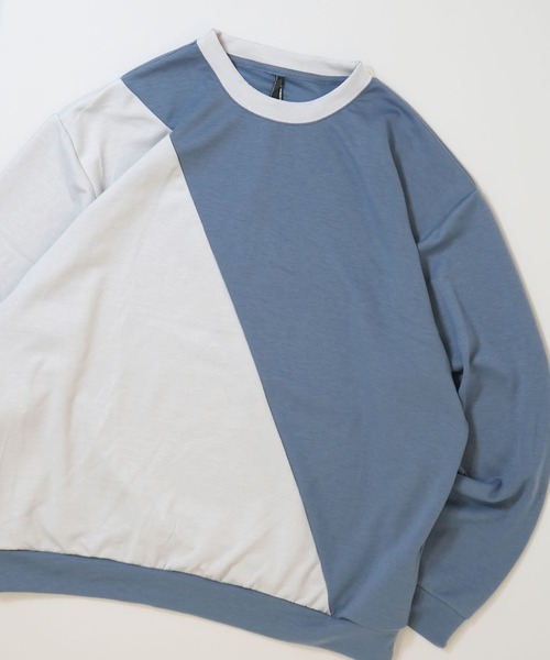 Ritzy(リッツィー)の「cardboard knit switching crew neck cutsew/ダンボールニット 切り替え クルーネック カットソー レディース メンズ(スウェット・メンズ・サックスブルー/ホワイト/チャコールグレー/ブラック・M/L/XL)」の4枚目の写真