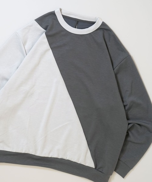 Ritzy(リッツィー)の「cardboard knit switching crew neck cutsew/ダンボールニット 切り替え クルーネック カットソー レディース メンズ(スウェット・メンズ・サックスブルー/ホワイト/チャコールグレー/ブラック・M/L/XL)」の3枚目の写真