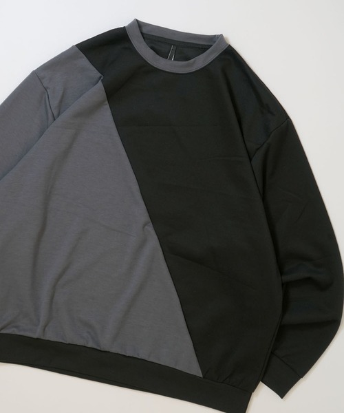 Ritzy(リッツィー)の「cardboard knit switching crew neck cutsew/ダンボールニット 切り替え クルーネック カットソー レディース メンズ(スウェット・メンズ・サックスブルー/ホワイト/チャコールグレー/ブラック・M/L/XL)」の2枚目の写真