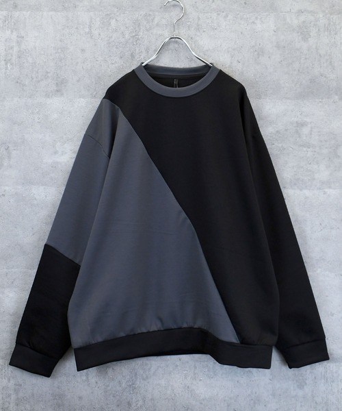 Ritzy(リッツィー)の「cardboard knit switching crew neck cutsew/ダンボールニット 切り替え クルーネック カットソー レディース メンズ(スウェット・メンズ・サックスブルー/ホワイト/チャコールグレー/ブラック・M/L/XL)」の6枚目の写真