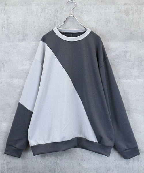 Ritzy(リッツィー)の「cardboard knit switching crew neck cutsew/ダンボールニット 切り替え クルーネック カットソー レディース メンズ(スウェット・メンズ・サックスブルー/ホワイト/チャコールグレー/ブラック・M/L/XL)」の7枚目の写真