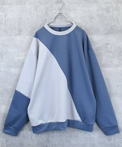 Ritzy(リッツィー)の「cardboard knit switching crew neck cutsew/ダンボールニット 切り替え クルーネック カットソー レディース メンズ(スウェット・メンズ・サックスブルー/ホワイト/チャコールグレー/ブラック・M/L/XL)」の8枚目の写真