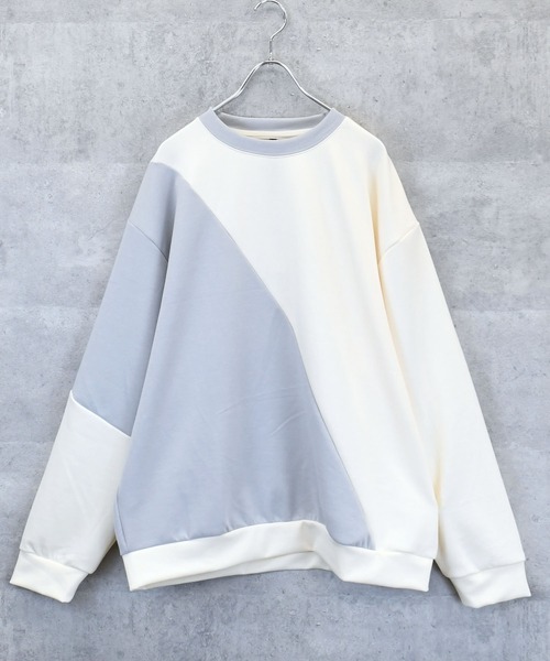 Ritzy(リッツィー)の「cardboard knit switching crew neck cutsew/ダンボールニット 切り替え クルーネック カットソー レディース メンズ(スウェット・メンズ・サックスブルー/ホワイト/チャコールグレー/ブラック・M/L/XL)」の5枚目の写真