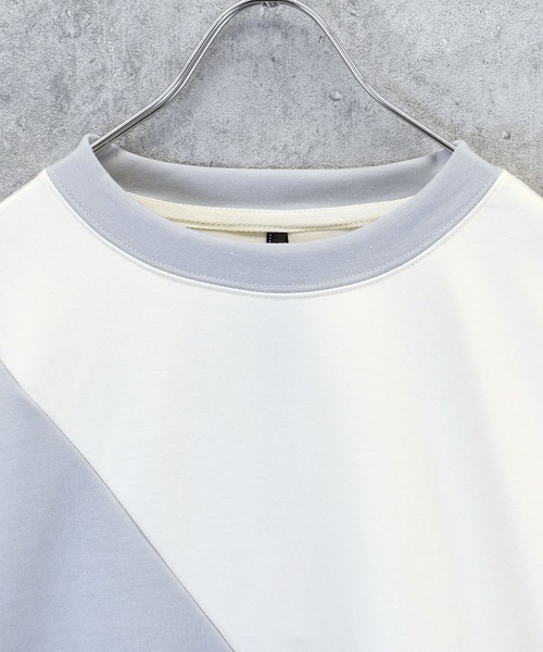 Ritzy(リッツィー)の「cardboard knit switching crew neck cutsew/ダンボールニット 切り替え クルーネック カットソー レディース メンズ(スウェット・メンズ・サックスブルー/ホワイト/チャコールグレー/ブラック・M/L/XL)」の10枚目の写真