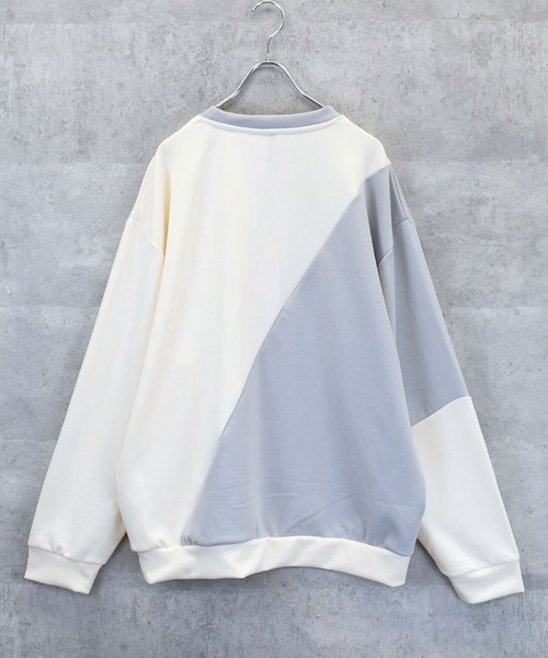 Ritzy(リッツィー)の「cardboard knit switching crew neck cutsew/ダンボールニット 切り替え クルーネック カットソー レディース メンズ(スウェット・メンズ・サックスブルー/ホワイト/チャコールグレー/ブラック・M/L/XL)」の9枚目の写真