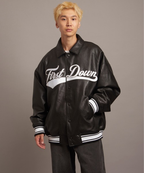 FIRST DOWN（ファーストダウン）の「FIRST DOWN USA限定 PU Varsity JKT（その他アウター・メンズ・ブラック・L/M/XL）」の4枚目の写真