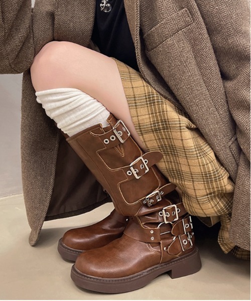 セール】ベルトデザインバイカーブーツ Y2K（ブーツ）｜gossip