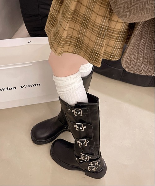 セール】ベルトデザインバイカーブーツ Y2K（ブーツ）｜gossip