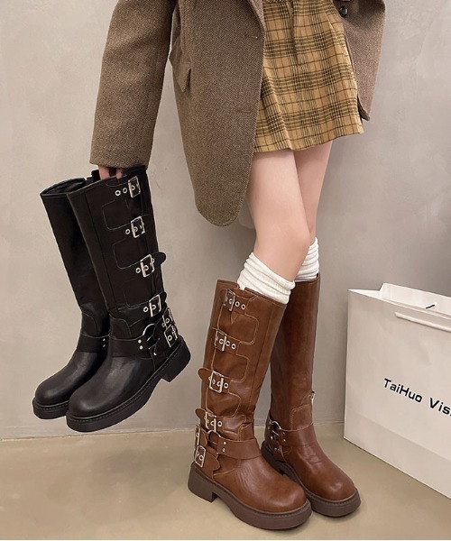 ベルトデザインバイカーブーツ Y2K（ブーツ）｜gossip！ロサンゼルス