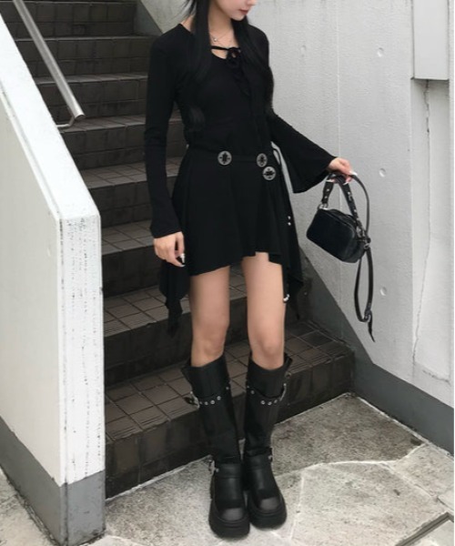 セール】ベルトデザインバイカーブーツ Y2K（ブーツ）｜gossip