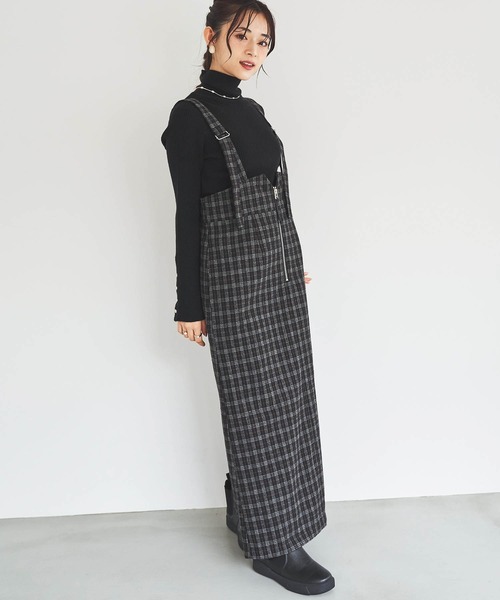 mil（ミル）の「【150㎝前後の小柄さんサイズ】チェック柄 フロントジップジャンスカ（ワンピース・レディース・ブラック/ブラウン/チャコールグレー・XS/S）」の2枚目の写真