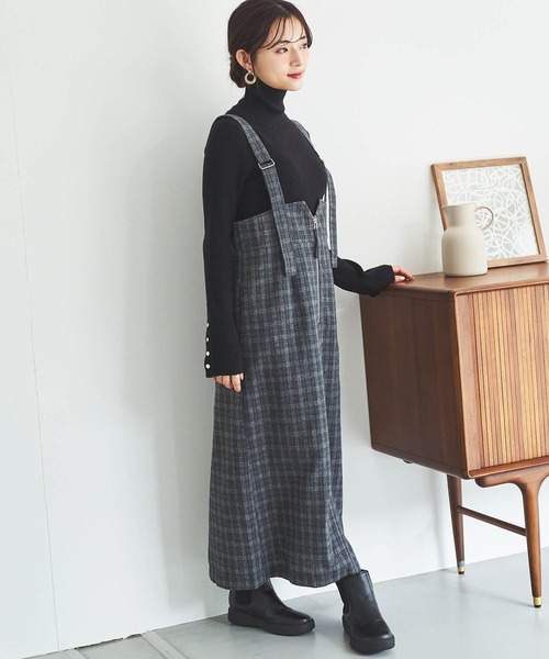 mil（ミル）の「【150㎝前後の小柄さんサイズ】チェック柄 フロントジップジャンスカ（ワンピース・レディース・ブラック/ブラウン/チャコールグレー・XS/S）」の4枚目の写真