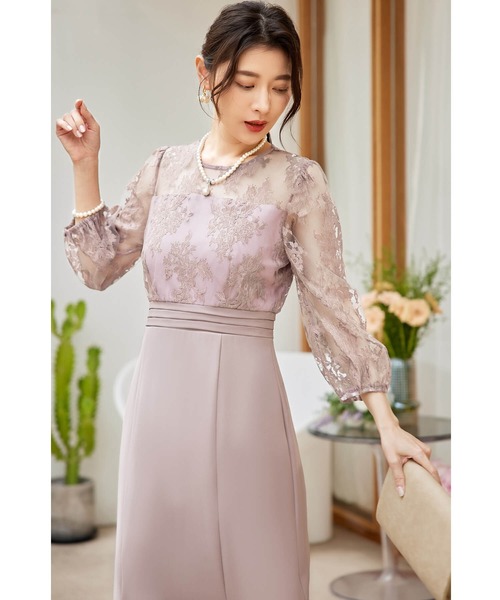 Amazon.co.jp: [Lace Ladies] レース切替 ロングワンピース
