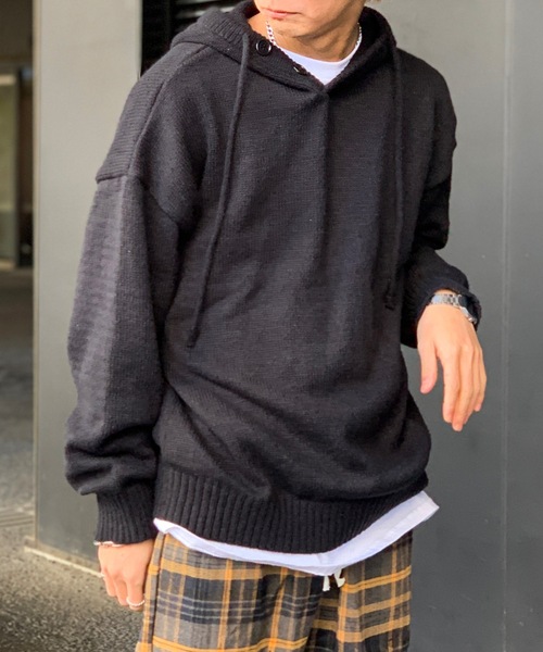 link lot(リンクロット)の「ハーフボタンプルオーバーニット(パーカー・メンズ・グレー/ブラック・M/L)」の21枚目の写真