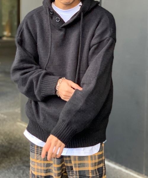 link lot(リンクロット)の「ハーフボタンプルオーバーニット(パーカー・メンズ・グレー/ブラック・M/L)」の10枚目の写真