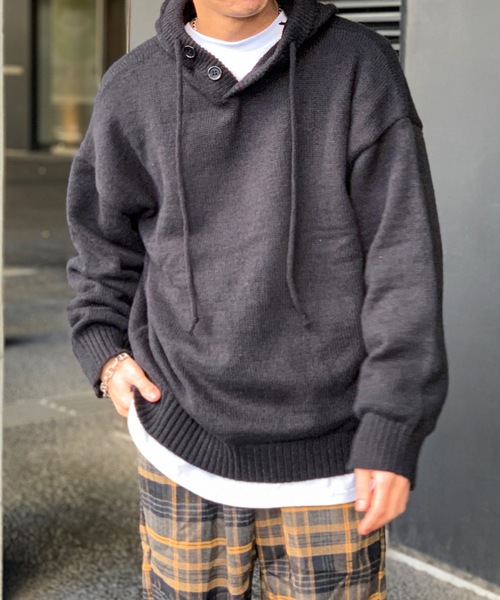 link lot(リンクロット)の「ハーフボタンプルオーバーニット(パーカー・メンズ・グレー/ブラック・M/L)」の11枚目の写真