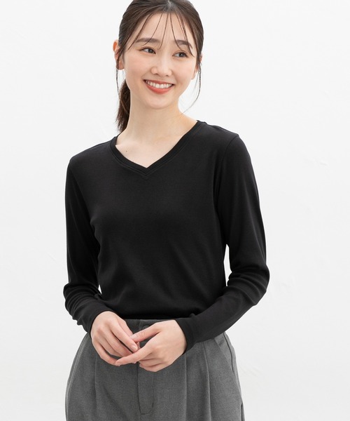 Honeys(ハニーズ)の「オーガニックVネックT(Tシャツ/カットソー・レディース・ブラック/サックスブルー/ホワイト×ブラック/ミント・M/LL/L)」の9枚目の写真