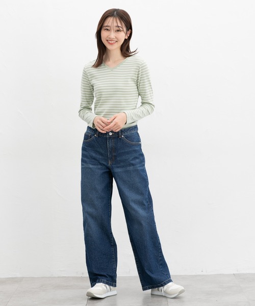 Honeys(ハニーズ)の「オーガニックVネックT(Tシャツ/カットソー・レディース・ブラック/サックスブルー/ホワイト×ブラック/ミント・M/LL/L)」の13枚目の写真