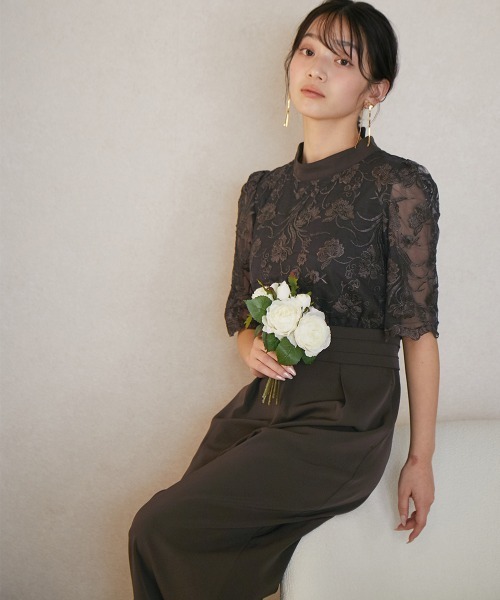 Jolie et Jolie(ジョリーエジョリー)の「スタンドカラー刺繍レースオールインワンパンツドレス(パンツドレス・レディース・ブラウン/ネイビー・L/M/3L/LL)」の15枚目の写真