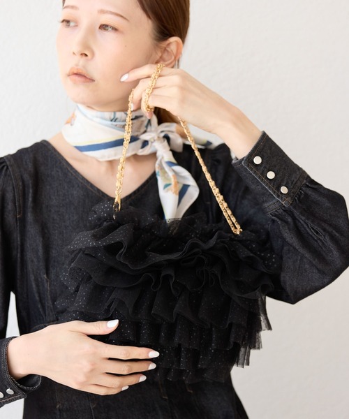 ROPE' PICNIC(ロペピクニック)の「キラキラシアーフリルチェーンショルダーバッグ(ショルダーバッグ・レディース・ライトグレー/ブラック/キナリ・FREE)」の13枚目の写真