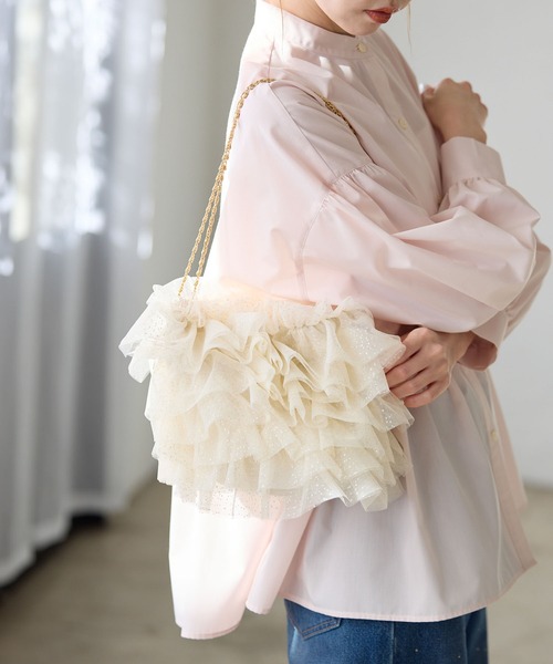 ROPE' PICNIC(ロペピクニック)の「キラキラシアーフリルチェーンショルダーバッグ(ショルダーバッグ・レディース・ライトグレー/ブラック/キナリ・FREE)」の10枚目の写真