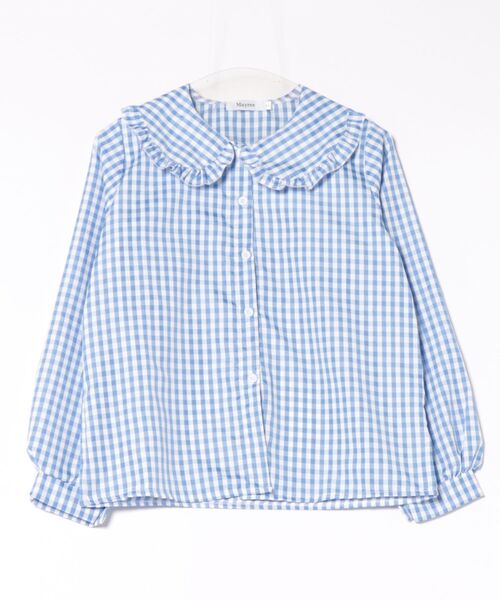 Mayree（メイリー）の「【Mayree】ビッグカラー フリル ギンガムチェック ボリュームスリーブ ブラウス（シャツ/ブラウス・レディース・ブルー・SMALL/MEDIUM/LARGE）」の5枚目の写真