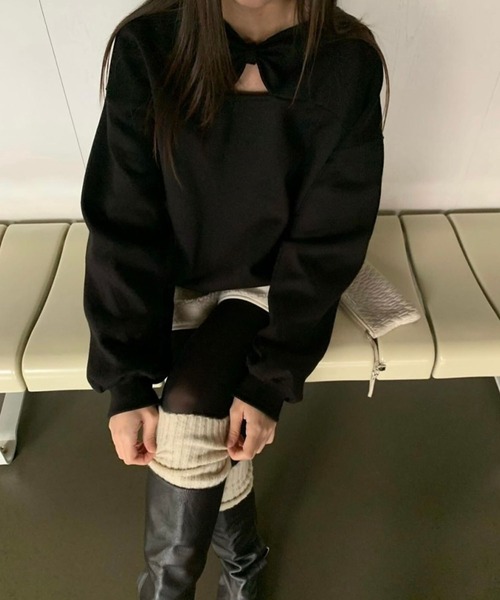 LYEON(リヨン)の「リボンネックドロストスウェット(スウェット・レディース・ブラック/グレー・FREE)」の19枚目の写真