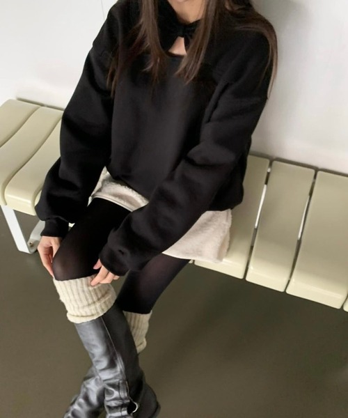 LYEON(リヨン)の「リボンネックドロストスウェット(スウェット・レディース・ブラック/グレー・FREE)」の20枚目の写真