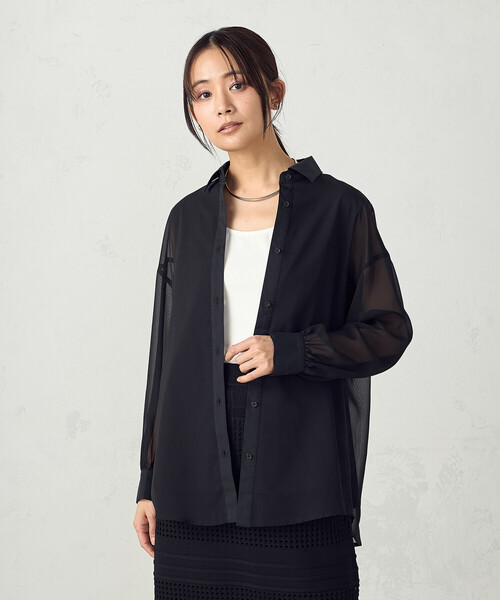 COMME CA ISM（コムサイズム）の「シアーレイヤードシャツ（シャツ/ブラウス・レディース・ホワイト/ブラック・MEDIUM/LARGE）」の2枚目の写真