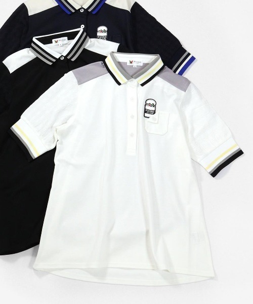 Picone CLUB(ピッコーネクラブ)の「袖切替ポロシャツ(ポロシャツ・レディース・ホワイト/ブラック/ネイビー・L/M/S)」の2枚目の写真