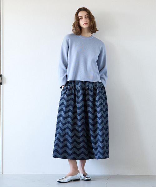 MELROSE claire（メルローズ クレール）の「【なみなみジャガード切り替えロングスカート】（スカート・レディース・ネイビー/グレー・FREE）」の12枚目の写真