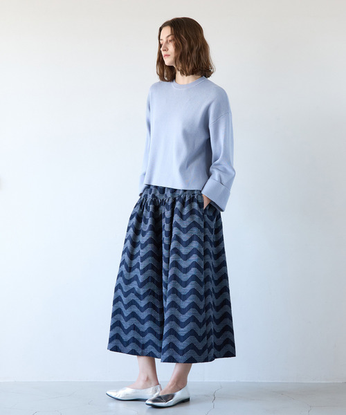 MELROSE claire（メルローズ クレール）の「【なみなみジャガード切り替えロングスカート】（スカート・レディース・ネイビー/グレー・FREE）」の13枚目の写真