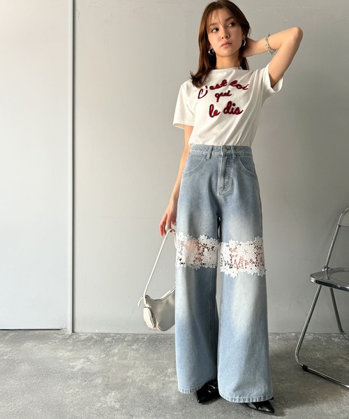 希少品◎ ドルチェ＆ガッバーナ　デニムパンツ　花柄レースプリント　現行モデル　L GEMEDA ジーンズ デニム デニムパンツ 花柄刺しゅうデニムパンツ