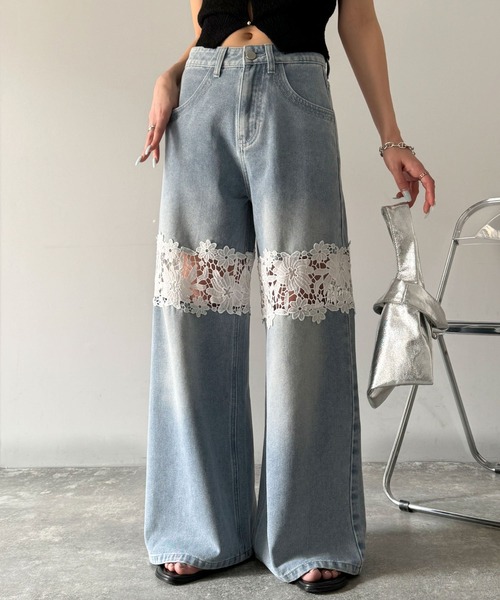 ✨美品✨ミカーレミカーレ デニム ワイド パンツ レース スカート 刺繍 異素材 ✨美品✨ミカーレミカーレ デニム ワイド パンツ レース スカート 刺繍