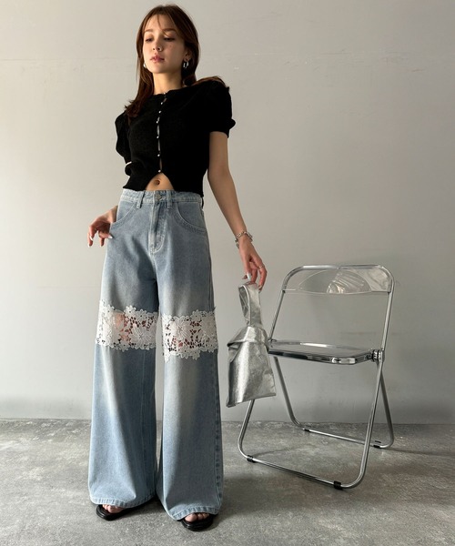 希少品◎ ドルチェ＆ガッバーナ　デニムパンツ　花柄レースプリント　現行モデル　L 希少品◎ ドルチェ＆ガッバーナ デニムパンツ 花柄レース