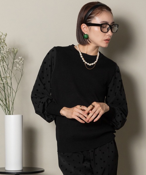 lodie（ロディ）の「袖フロッキードット ニット（ニット/セーター・レディース・ブラック/アイボリー・FREE）」の18枚目の写真